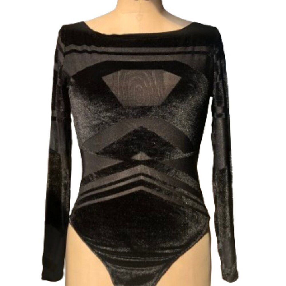Rare Nasty Gal sheer and velvet open back sexy bodysuit top